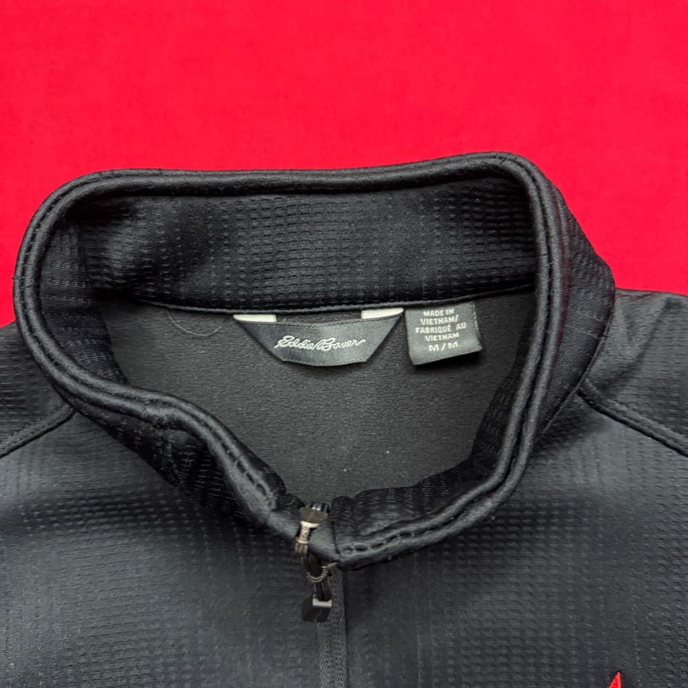 Eddie Bauer Mens Black Full Zip Fleece Jacket Textured Waffle Knit Size Medium - Picture 2 of 6